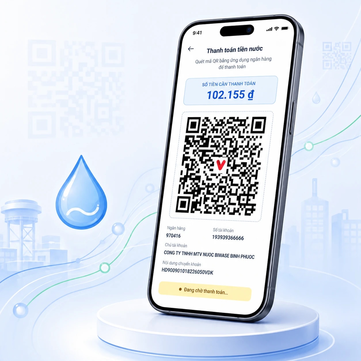 Thanh toán tiền nước bằng mã QR