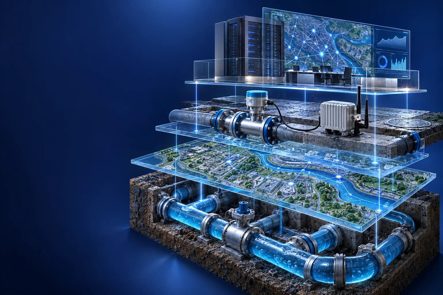 Các lớp thiết bị hiện trường, GIS, dữ liệu và điều hành