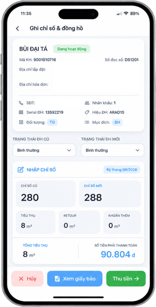 Giao diện minh họa chức năng giải pháp WETEC